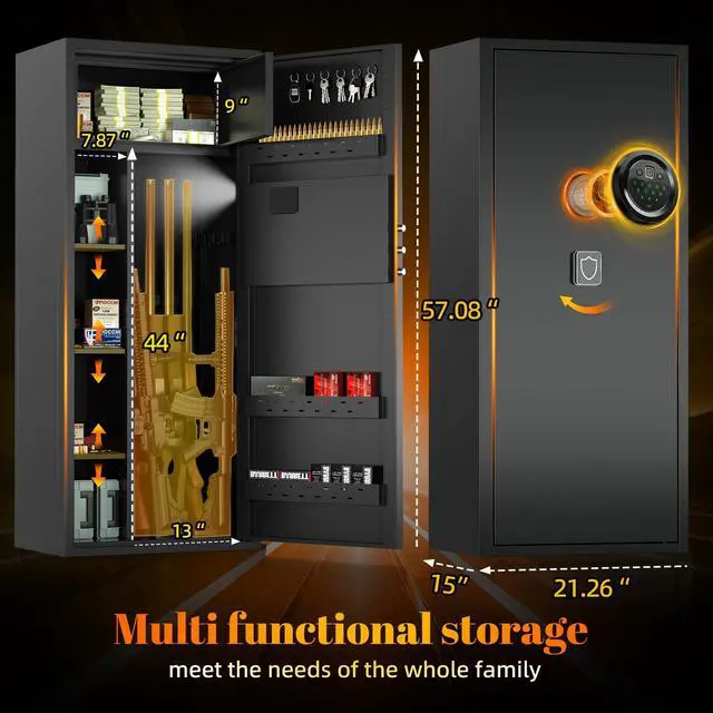 Alt view image 3 of 6 - Long Gun Safe | Gun Safe for Rifles and Pistols, 15-20-Gun Quick Access Safe with Adjustable Racks, Storage for Rifles and Ammo, Heavy-Duty & Easy to Assemble, Perfect for Home and Hunting Use