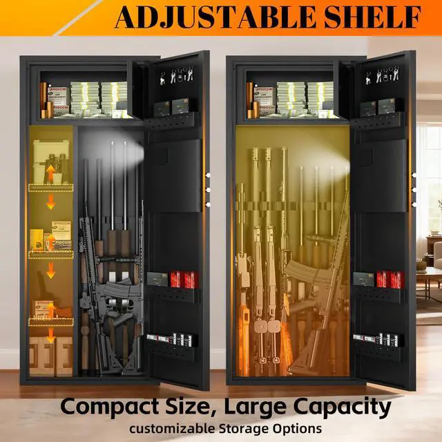 Alt view image 6 of 6 - Long Gun Safe | Gun Safe for Rifles and Pistols, 15-20-Gun Quick Access Safe with Adjustable Racks, Storage for Rifles and Ammo, Heavy-Duty & Easy to Assemble, Perfect for Home and Hunting Use