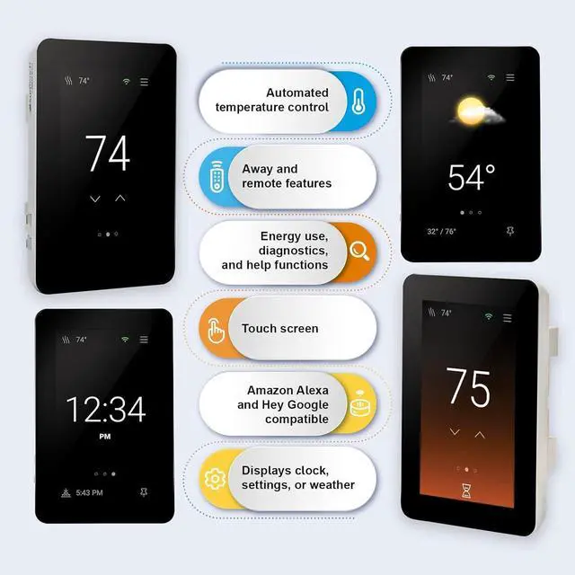 Alt view image 3 of 6 - SunTouch CONNECTPLUS Floor Heating WiFi + Voice Programmable Touchscreen Thermostat + Floor Sensor, Alexa and Google Home Compatible120V/240V