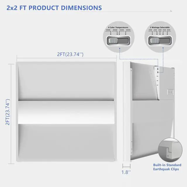 Alt view image 4 of 6 - RMC 2x2 led troffer Light Fixture,5 Selectable Power (20W/25W/30W/35W/40W), 4CCT Adjustable (3000K5000K),Up to 5600 Lumens,010V Dimmable,AC 100277V,ETL Certified 4-Pack