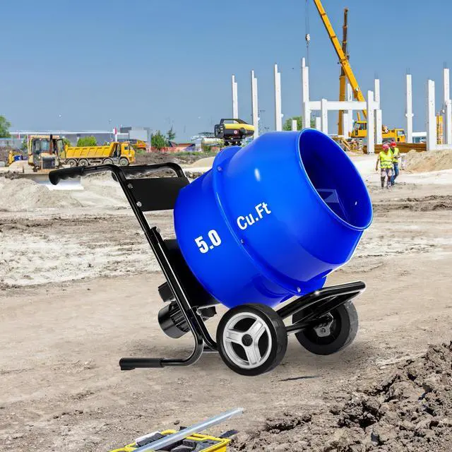 Alt view image 2 of 6 - Electric Cement Mixer, 5.3 Cu.Ft. 750W 1HP Portable Drum Concrete Mixer Machine with Wheels & Stand Steel for Stucco, Mortar, Feed Mixing, Ideal for Construction & Farm Use, Blue