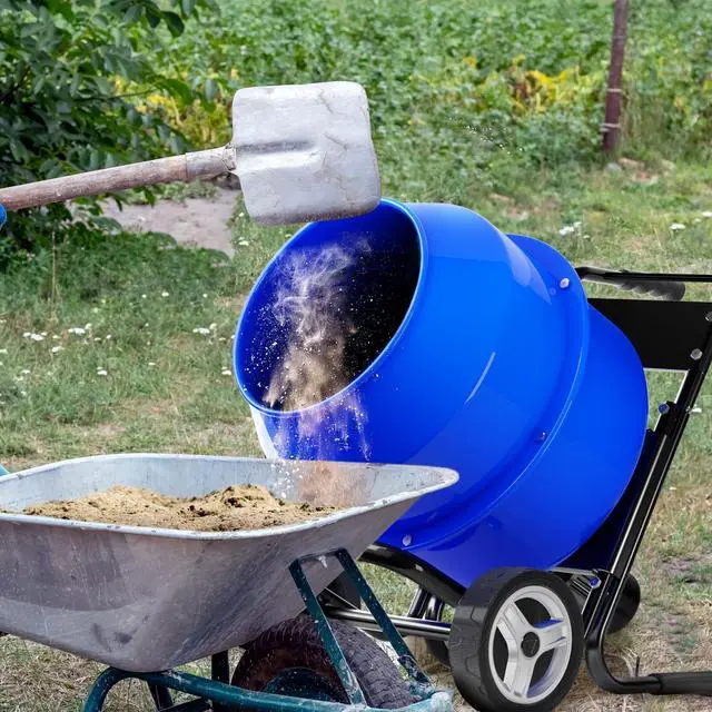 Alt view image 3 of 6 - Electric Cement Mixer, 5.3 Cu.Ft. 750W 1HP Portable Drum Concrete Mixer Machine with Wheels & Stand Steel for Stucco, Mortar, Feed Mixing, Ideal for Construction & Farm Use, Blue