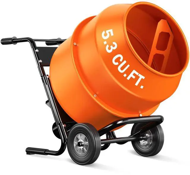 Main image of Electric Cement Mixer, 5.3 Cu.Ft. 750W 1HP Portable Drum Concrete Mixer Machine with Wheels & Stand Steel for Stucco, Mortar, Feed Mixing, Ideal for Construction & Farm Use, Orange