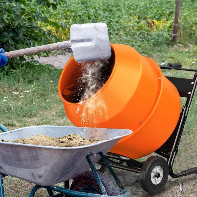 Alt view image 5 of 6 - Electric Cement Mixer, 5.3 Cu.Ft. 750W 1HP Portable Drum Concrete Mixer Machine with Wheels & Stand Steel for Stucco, Mortar, Feed Mixing, Ideal for Construction & Farm Use, Orange