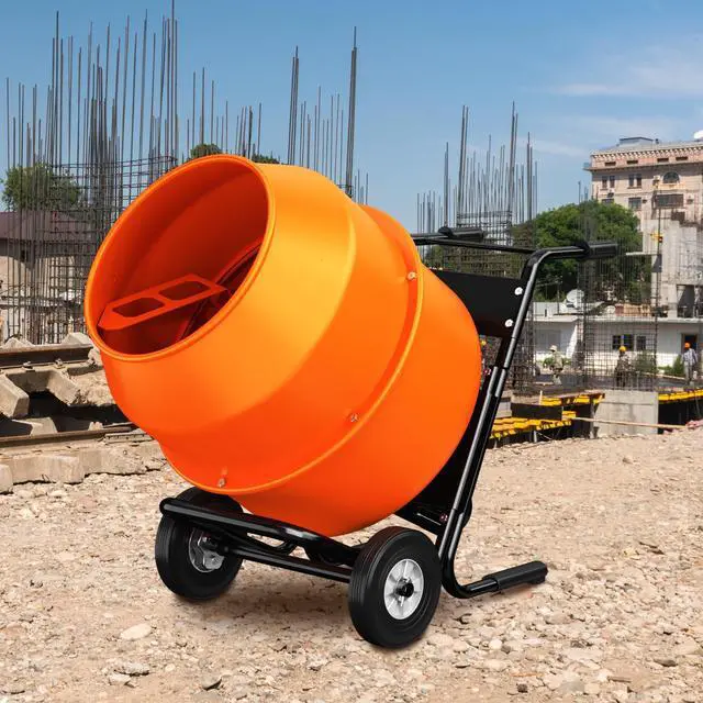Alt view image 6 of 6 - Electric Cement Mixer, 5.3 Cu.Ft. 750W 1HP Portable Drum Concrete Mixer Machine with Wheels & Stand Steel for Stucco, Mortar, Feed Mixing, Ideal for Construction & Farm Use, Orange