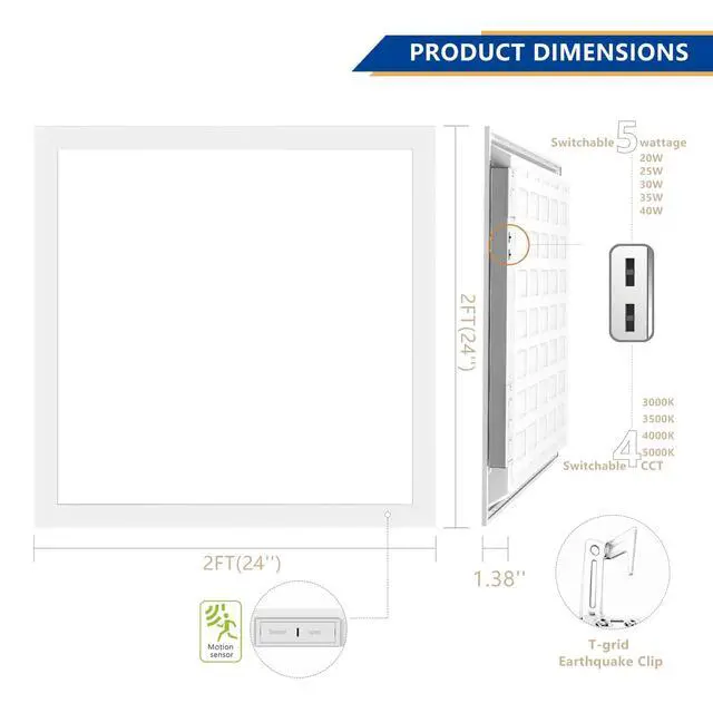 Alt view image 4 of 6 - 2x2 Backlit LED Panel Light,5 Wattage 20W/25W/30W/35W/40W-Up to 6000Lumens,4 CCT Tunable 3000K/3500K/4000K/5000K,ETL&DLC Certified for Office Commercial Drop Ceiling 4 Pack