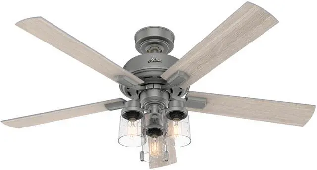 Main image of 52 inch Indoor Ceiling Fan with LED Lights - Ceiling Fan with Pull Chain, For Bedroom, Living Room, or Kitchen, Standard Mount, No Remote, 5 Blades - Hartland 50651, Matte Silver