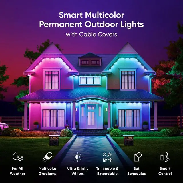 Alt view image 2 of 6 - Matter Permanent Outdoor Lights, Smart RGBCW Outdoor String Lights for Daily & Accent Lighting, IP67 Waterproof, Compatible with Alexa, Google Home, Multiple Scene Modes, 98ft (30m)