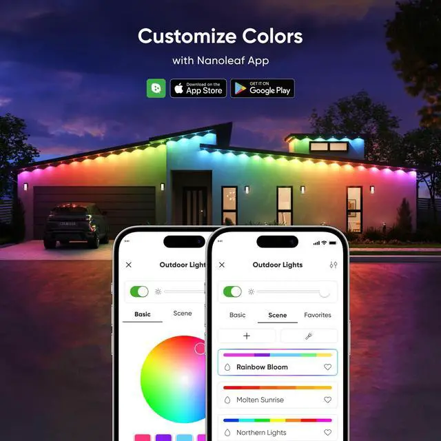 Alt view image 4 of 6 - Matter Permanent Outdoor Lights, Smart RGBCW Outdoor String Lights for Daily & Accent Lighting, IP67 Waterproof, Compatible with Alexa, Google Home, Multiple Scene Modes, 98ft (30m)