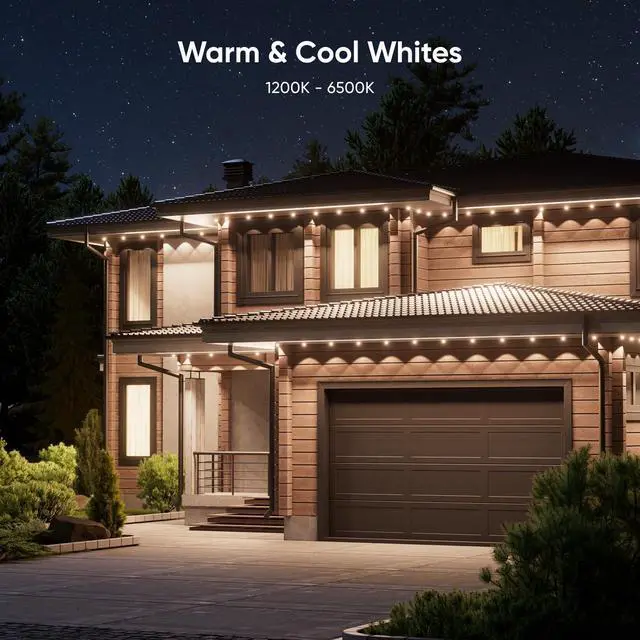 Alt view image 5 of 6 - Matter Permanent Outdoor Lights, Smart RGBCW Outdoor String Lights for Daily & Accent Lighting, IP67 Waterproof, Compatible with Alexa, Google Home, Multiple Scene Modes, 98ft (30m)