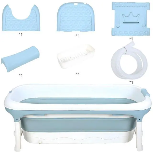 Main image of Collapsible Bathtub 58/56/50/46 Inch, Large Portable Bathtub, Freestanding Foldable Tub for Adults, Folding Tub for Shower, Hot Bath, Ice Bath A-blue-130cm