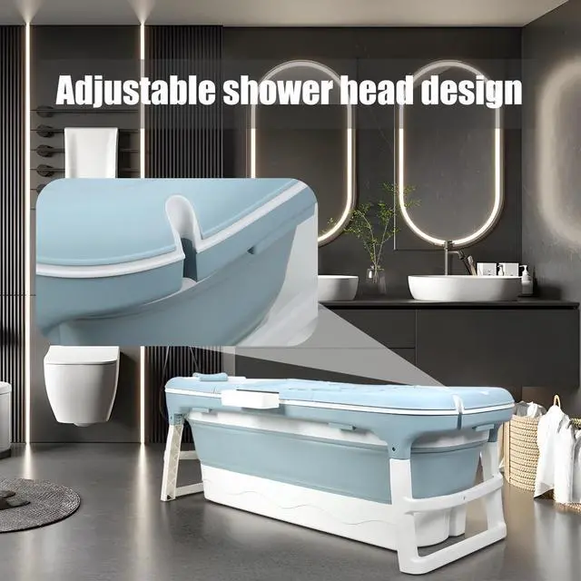Alt view image 5 of 6 - Collapsible Bathtub 58/56/50/46 Inch, Large Portable Bathtub, Freestanding Foldable Tub for Adults, Folding Tub for Shower, Hot Bath, Ice Bath A-blue-130cm