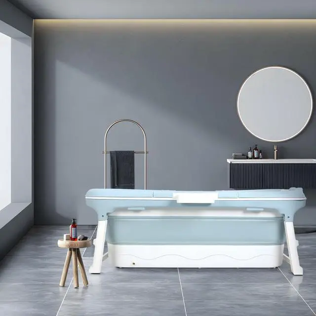 Alt view image 6 of 6 - Collapsible Bathtub 58/56/50/46 Inch, Large Portable Bathtub, Freestanding Foldable Tub for Adults, Folding Tub for Shower, Hot Bath, Ice Bath A-blue-130cm