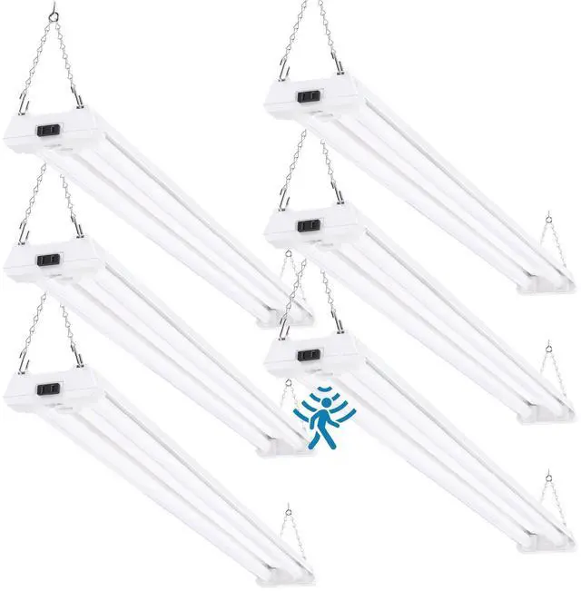 Main image of Motion Sensor 4ft LED Shop Light, Garage Lights Ceiling LED Plug in Fixtures, 40W, 5000K Daylight, Frosted, Motion Activated, Linkable Suspension Mount, ETL, 6 Pack