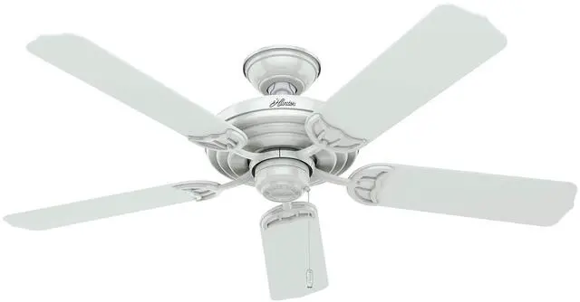 Main image of 52 inch Outdoor or Indoor Ceiling Fan No Light - White Ceiling Fan without Light, For Patio, Porch, Garage, or Living Room, Standard Mount, 5 Blades, Pull Chain - Sea Air 53054, White