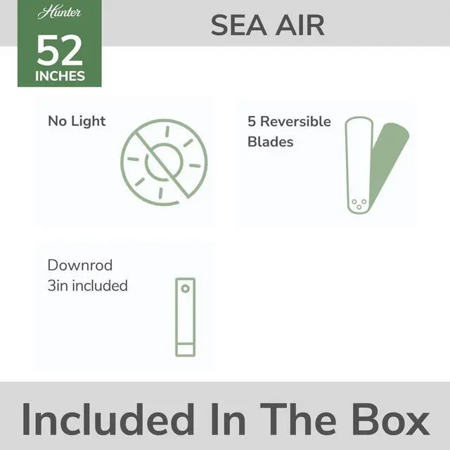 Alt view image 3 of 6 - 52 inch Outdoor or Indoor Ceiling Fan No Light - White Ceiling Fan without Light, For Patio, Porch, Garage, or Living Room, Standard Mount, 5 Blades, Pull Chain - Sea Air 53054, White