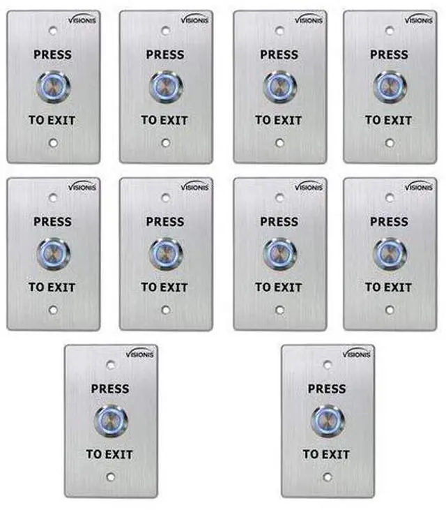 Main image of 10 Pack FPC-7500 VIS-7001 Indoor Outdoor Weather Waterproof IP65 Stainless Steel Door Bell Type Round Request To Exit Button Standard Size Door Access Control with LED Light NC COM NO Outputs