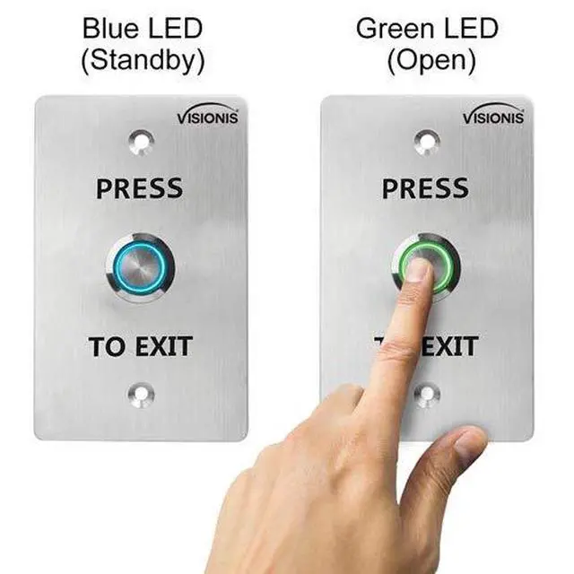 Alt view image 5 of 6 - 10 Pack FPC-7500 VIS-7001 Indoor Outdoor Weather Waterproof IP65 Stainless Steel Door Bell Type Round Request To Exit Button Standard Size Door Access Control with LED Light NC COM NO Outputs