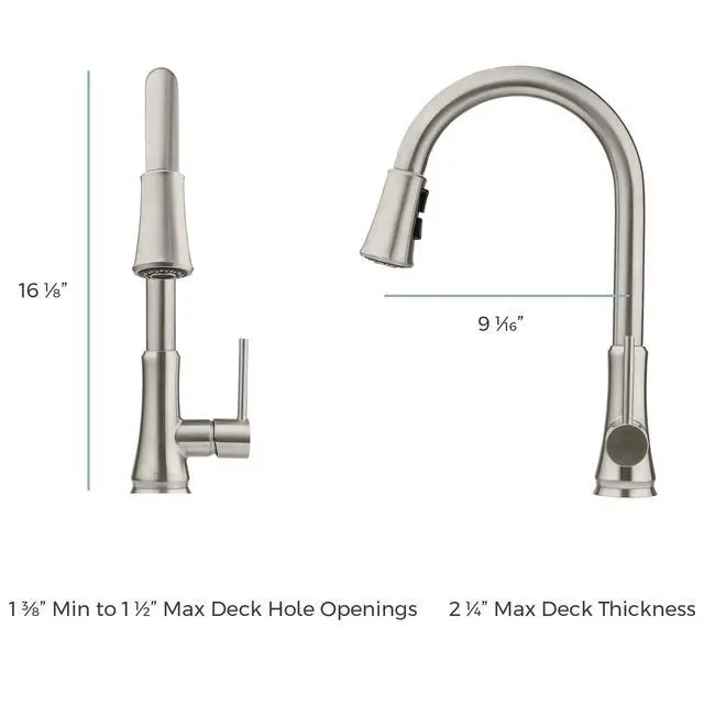 Alt view image 3 of 6 - Pfirst Series Kitchen Faucet with Pull-Down Sprayer, Single Handle, High Arc, Polished Chrome Finish, G529PF2C