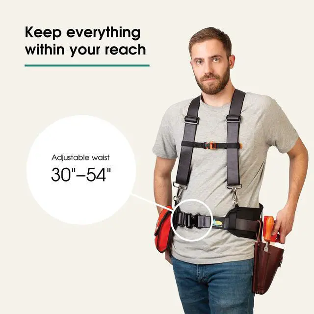 Alt view image 3 of 6 - Leather Tool Belt with Suspenders Kit, Logging & Gardening Utility Belt with First Aid and Accessory Pouches for Arborists, Landscapers & Forestry Work, Waist 30-52