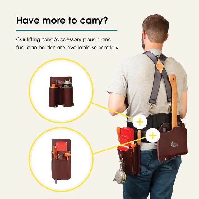 Alt view image 5 of 6 - Leather Tool Belt with Suspenders Kit, Logging & Gardening Utility Belt with First Aid and Accessory Pouches for Arborists, Landscapers & Forestry Work, Waist 30-52