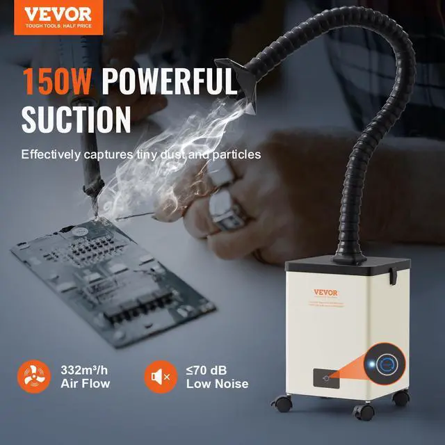 Alt view image 2 of 6 - Solder Fume Extractor, 150W Soldering Smoke Extractor with 3-Stage Filters, 332 m³/h Strong Suction Smoke Absorber and Purifier for Soldering, DIY Welding, 110V