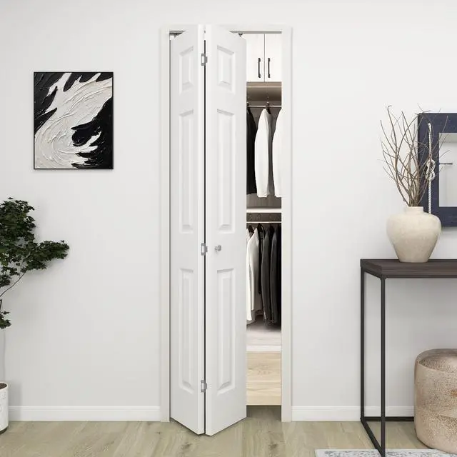 Main image of 24 in.x 80 in. Bifold Barn Door, 6 Panel White Primed Bifold Closet Door, Hollow Core Interior Barn Doors with Hardware Kit