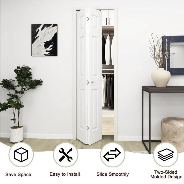 Alt view image 6 of 6 - 24 in.x 80 in. Bifold Barn Door, 6 Panel White Primed Bifold Closet Door, Hollow Core Interior Barn Doors with Hardware Kit