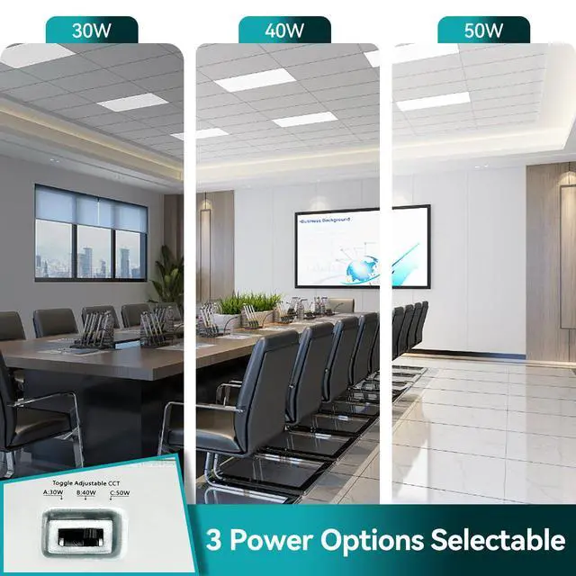 Alt view image 5 of 6 - 2-Pack 2x4 LED Flat Panel Light with Emergency Battery Backup, 90-Min Emergency Mode at 8W, 30W/40W/50W Wattage Switchable, 3000K/4000K/5000K Selectable, 100-277V, 0-10V Dimmable, UL & ETL
