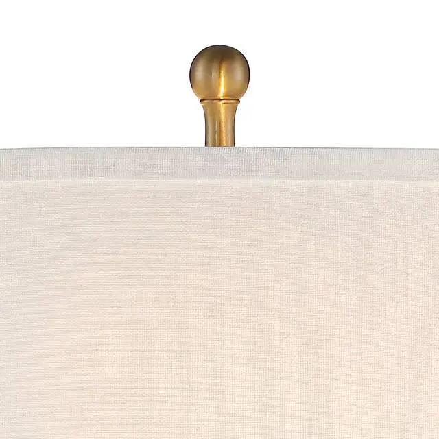 Alt view image 3 of 6 - Rolland Traditional Table Lamp 30" Tall Antique Brass Glass Column Off White Tapered Drum Shade Decor for Living Room Bedroom House Bedside Nightstand Home Office Entryway