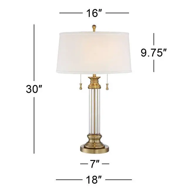 Alt view image 4 of 6 - Rolland Traditional Table Lamp 30" Tall Antique Brass Glass Column Off White Tapered Drum Shade Decor for Living Room Bedroom House Bedside Nightstand Home Office Entryway