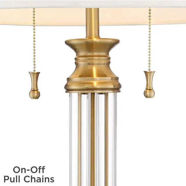 Alt view image 5 of 6 - Rolland Traditional Table Lamp 30" Tall Antique Brass Glass Column Off White Tapered Drum Shade Decor for Living Room Bedroom House Bedside Nightstand Home Office Entryway