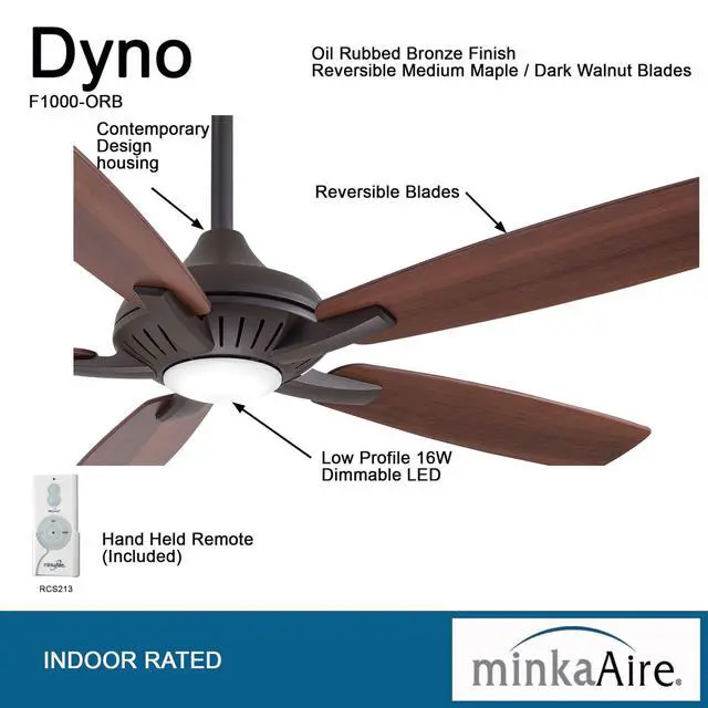 Alt view image 6 of 6 - F1000-ORB Dyno 52 Inch Indoor Ceiling Fan with Integrated LED 16W Dimmable Light in Oil Rubbed Bronze Finish