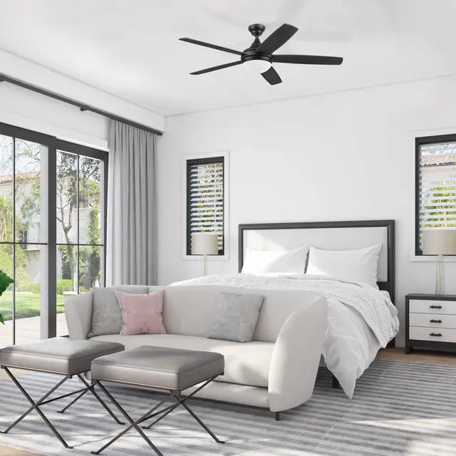 Alt view image 2 of 6 - 52" Ceiling Fan with LED Light, Remote, 5 Reversible Blades & 2 Mounting Options, Ashby - Matte Black/Ebony Wood Grain