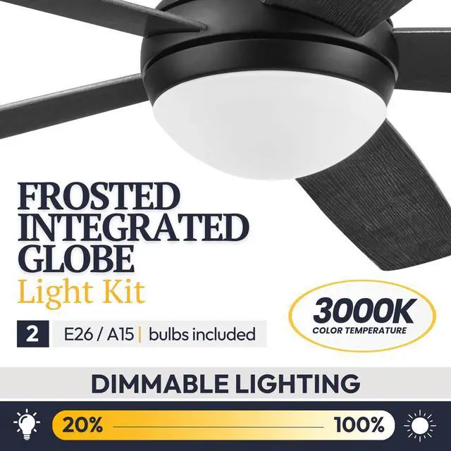 Alt view image 6 of 6 - 52" Ceiling Fan with LED Light, Remote, 5 Reversible Blades & 2 Mounting Options, Ashby - Matte Black/Ebony Wood Grain