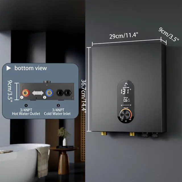 Alt view image 2 of 6 - 18KW Electric Tankless Water Heater, 240V On-Demand Instant Hot Water Heater for Whole House, Easy Install with Digital Display for Shower & Sink, Black