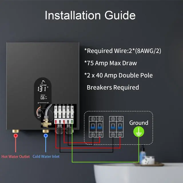 Alt view image 3 of 6 - 18KW Electric Tankless Water Heater, 240V On-Demand Instant Hot Water Heater for Whole House, Easy Install with Digital Display for Shower & Sink, Black