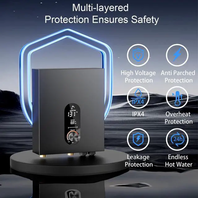 Alt view image 4 of 6 - 18KW Electric Tankless Water Heater, 240V On-Demand Instant Hot Water Heater for Whole House, Easy Install with Digital Display for Shower & Sink, Black