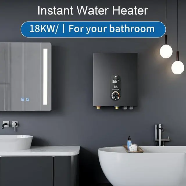 Alt view image 5 of 6 - 18KW Electric Tankless Water Heater, 240V On-Demand Instant Hot Water Heater for Whole House, Easy Install with Digital Display for Shower & Sink, Black
