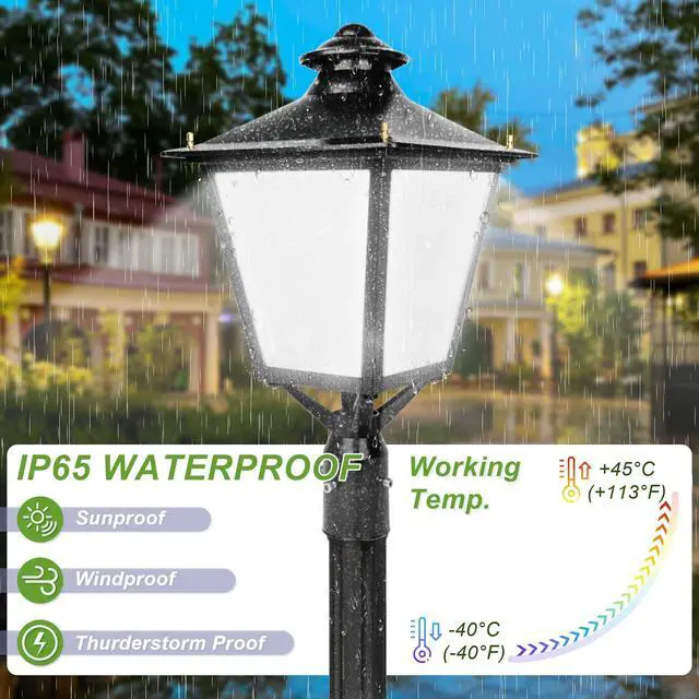 Alt view image 5 of 6 - LED Lantern Post Top Light, 30W/50W/60W Adjustable, 3000K/4000K/5000K CCT Tunable, 100-277V Outdoor Commercial Pole Light Fixture, UL Listed, for Garden & Street Lighting