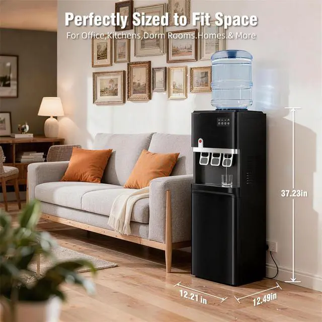 Alt view image 2 of 6 - 4-in-1 Water Dispenser with Ice Maker, Hot & Cold & Room Temperature Top Loading Water Cooler with Fast Ice Making, Child Lock, 5 Gallon Bottles, for Home and Office