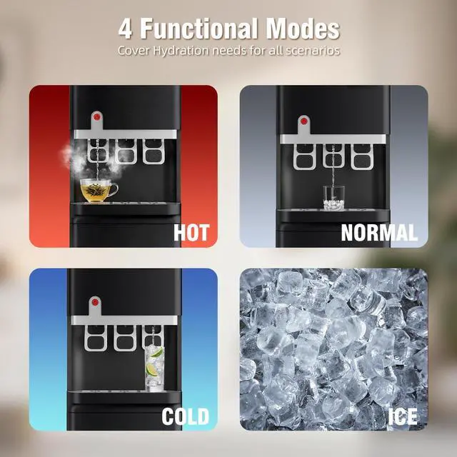 Alt view image 5 of 6 - 4-in-1 Water Dispenser with Ice Maker, Hot & Cold & Room Temperature Top Loading Water Cooler with Fast Ice Making, Child Lock, 5 Gallon Bottles, for Home and Office