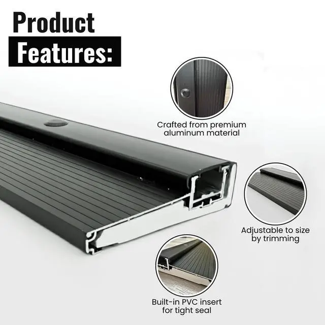 Alt view image 2 of 6 - KC Hardware Black Adjustable Aluminum Threshold, Short Width, Hidden Screw Design, Heavy-Duty Exterior Door Threshold for Residential & Commercial Doorways, Adapts Seamlessly to Door Height (48 Inch)