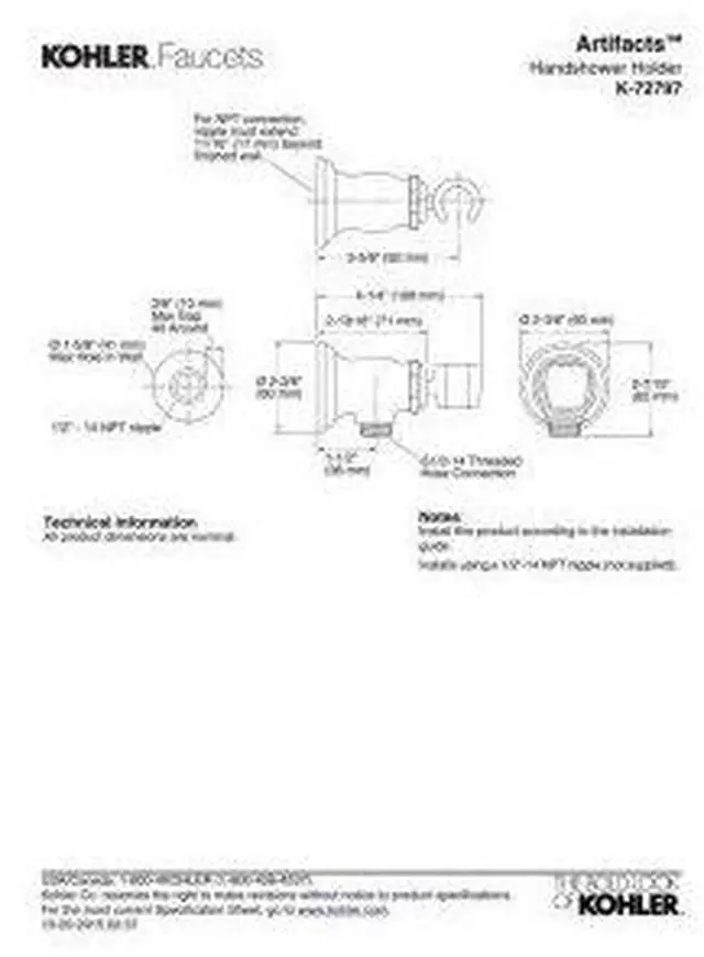 Alt view image 4 of 4 - K-72797-BV Artifacts Wall-Mount Handshower Holder and Supply Elbow, Vibrant Brushed Bronze