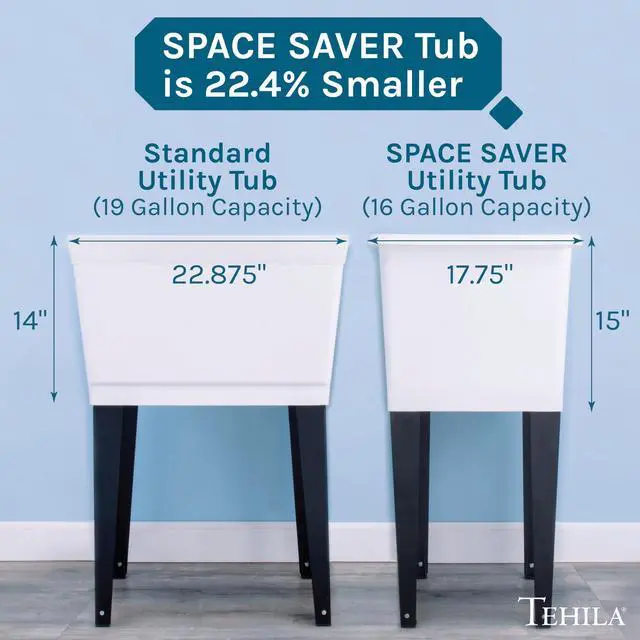 Alt view image 4 of 6 - White Space Saver Utility Sink by, Freestanding Tehila Space Saving Laundry Tub, Stainless Steel Pull-Down Faucet, Soap Dispenser