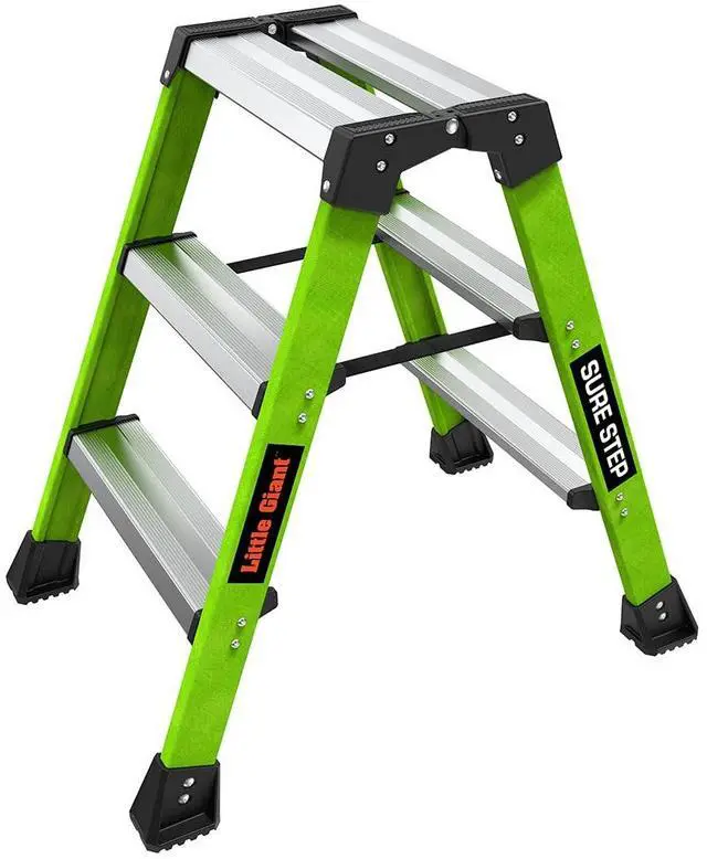 Main image of Ladders, Sure Step, 3-Step, Double-Sided Step Stool, Fiberglass, (11953), Type 1AA, 375 lbs Weight Rating, Hi-viz Green