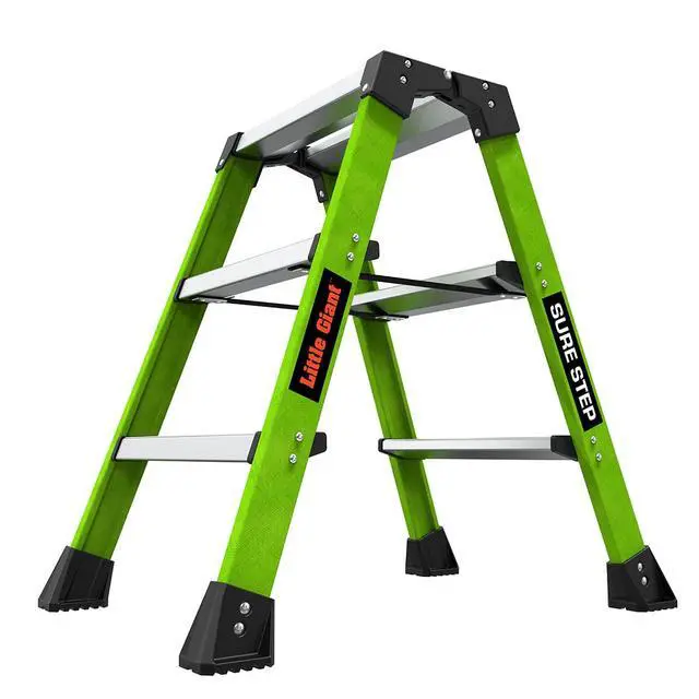 Alt view image 2 of 6 - Ladders, Sure Step, 3-Step, Double-Sided Step Stool, Fiberglass, (11953), Type 1AA, 375 lbs Weight Rating, Hi-viz Green