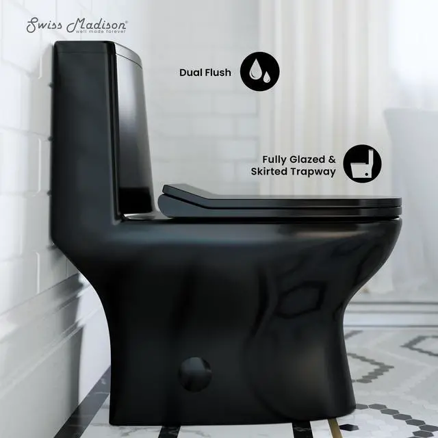Alt view image 5 of 6 - Ivy One Piece Toilet Dual Vortex Flush in Glossy Black 1.1/1.6 gpf
