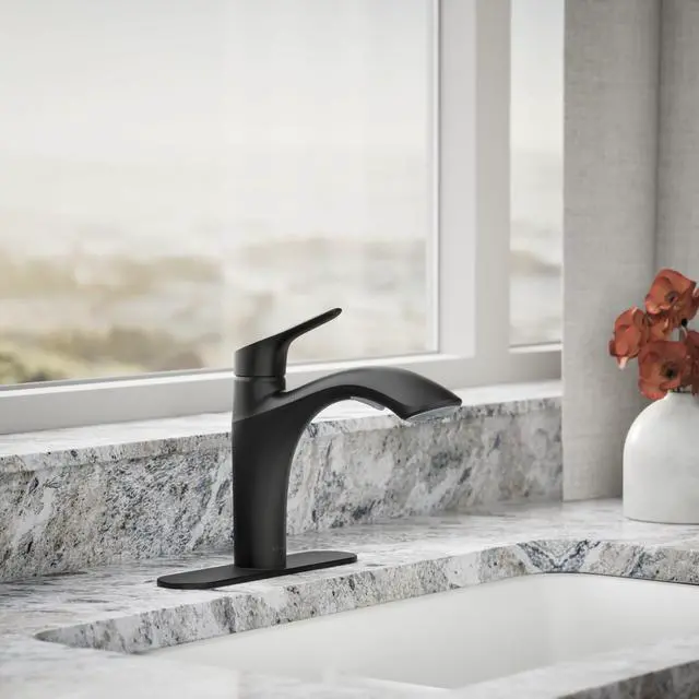 Alt view image 2 of 6 - 30468-BL Rival Single Handle Pull-Out Kitchen Sink Faucet, 1.5 GPM, High-Arch Swing Spout, Two-Function Sprayhead, Matte Black