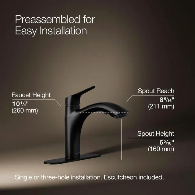Alt view image 3 of 6 - 30468-BL Rival Single Handle Pull-Out Kitchen Sink Faucet, 1.5 GPM, High-Arch Swing Spout, Two-Function Sprayhead, Matte Black
